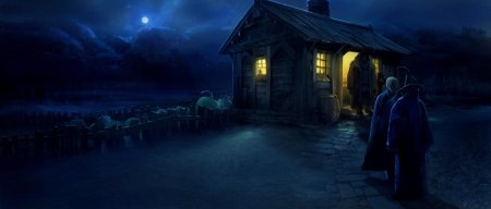 Домик хагрида ночью