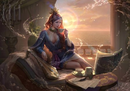 Девушка с чашкой фэнтези