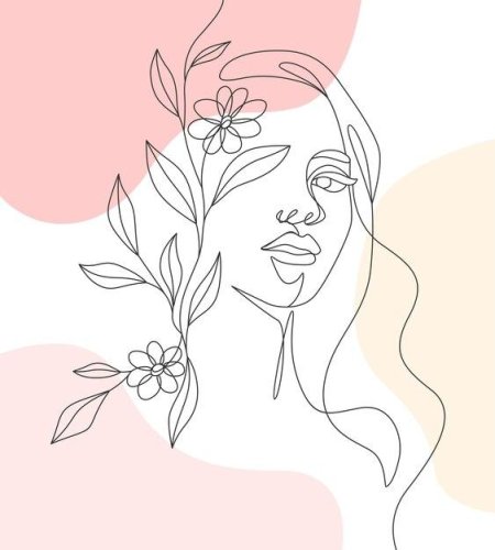 Рисунки линиями девушек с цветами