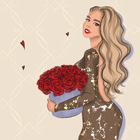 Девушка с букетом рисунок