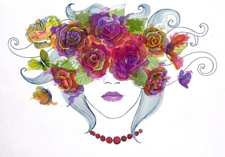 Женщина в цветах рисунок