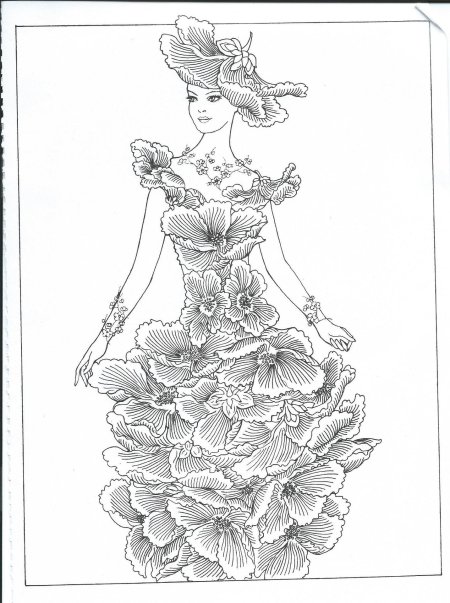 Раскраски антистресс девушки в платьях