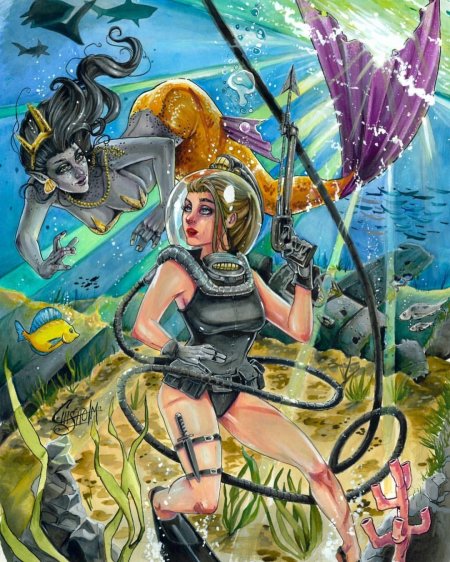 Девушка аквалангист арт