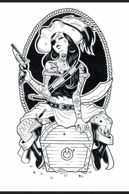 Эскиз тату чикано пират