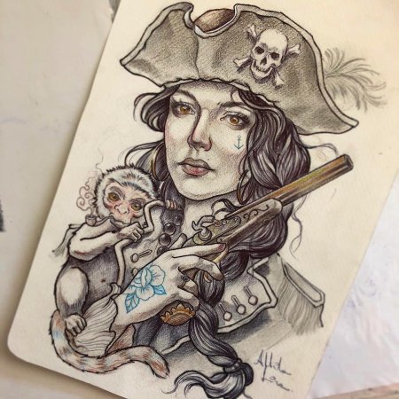 Девушки пиратки на татуировках
