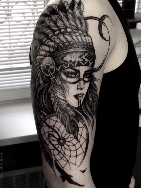 Тату девушка индеец