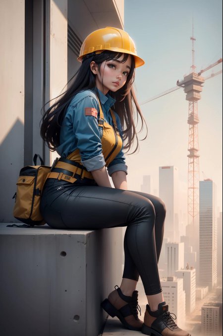 Девушка в каске строителя