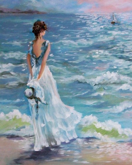 Девушка и море живопись
