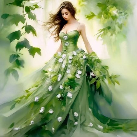 Женщина в зеленом платье