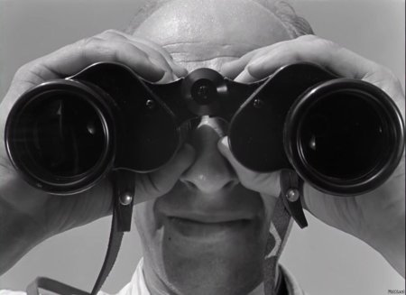 Смотрит в бинокль