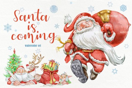 Открытки новый год акварель санта