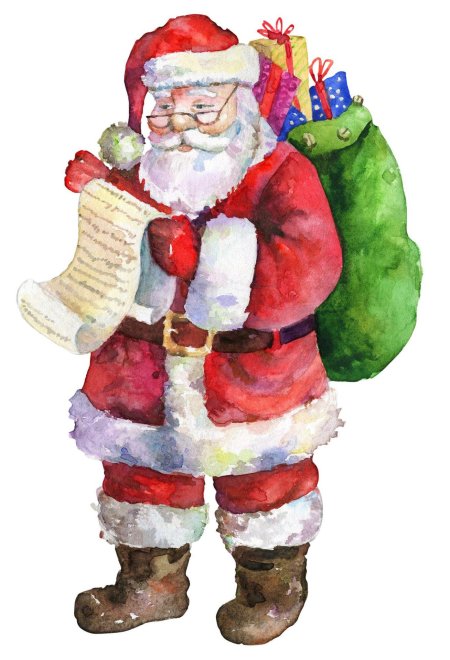 Санта клаус акварель