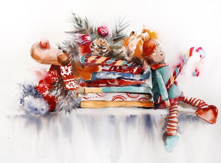 Новый год акварель