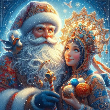 Рисунок деда мороза и снегурочки вместе