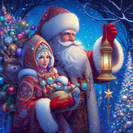 Рисунок деда мороза и снегурочки вместе