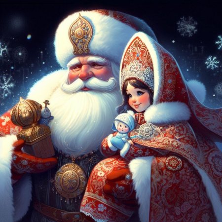 Рисунок деда мороза и снегурочки вместе