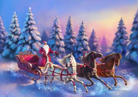 Дед мороз на тройке лошадей