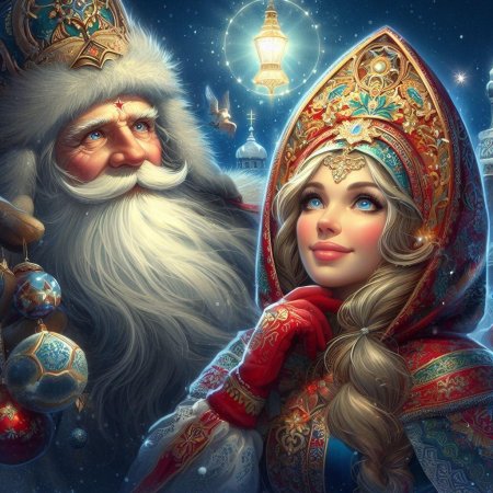 Рисунок деда мороза и снегурочки вместе