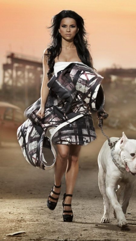 Девушка с питбулем