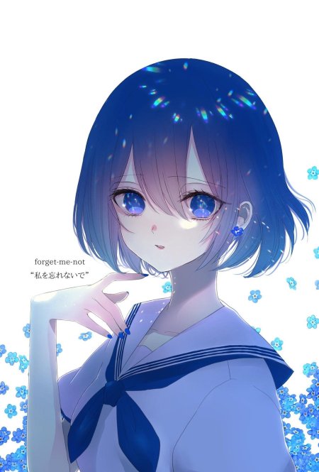 Аниме девушка с голубыми волосами каре