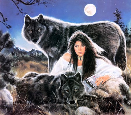Картина девушка с волком