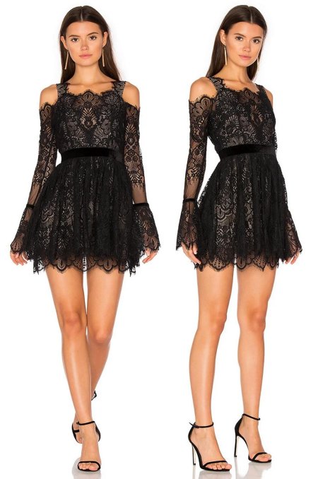 Кружевное черное платье короткое