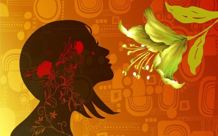 Силуэт девушки с цветами