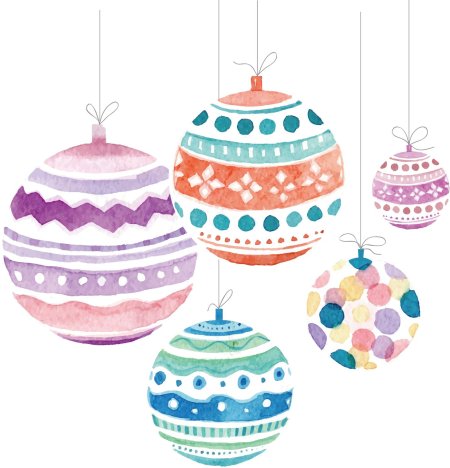 Новогодние шарики акварелью