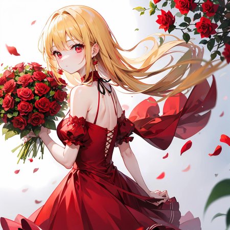 Аниме девушка в красном платье