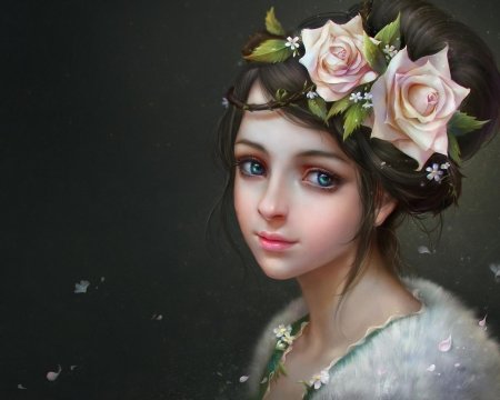 Девушка с цветами арт