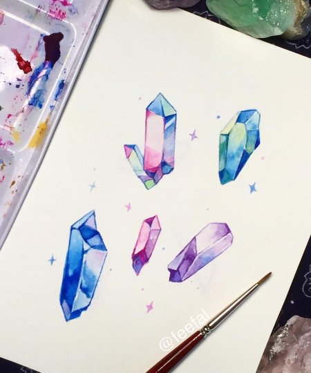 Кристаллы акварелью