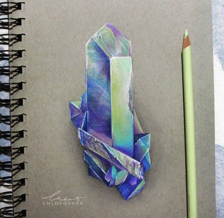 Кристаллы цветными карандашами