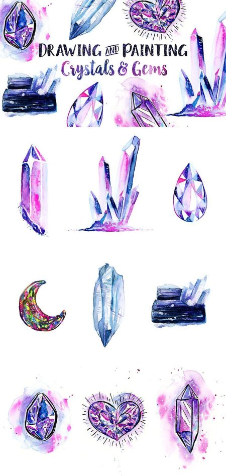 Кристаллы акварелью