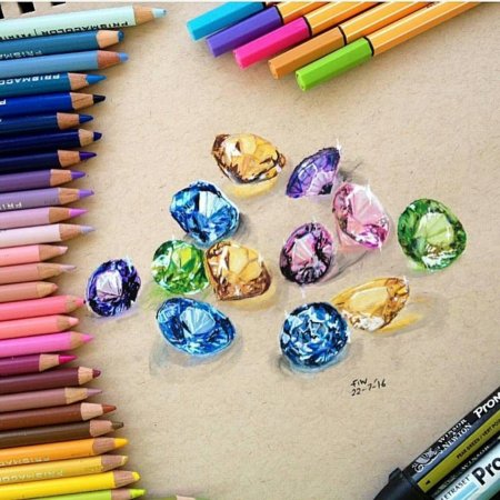 Камни цветными карандашами