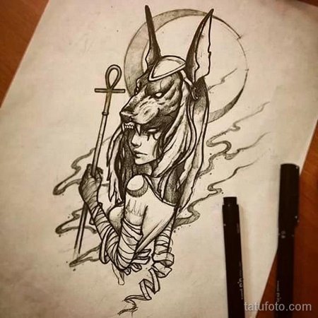 Эскиз тату анубис