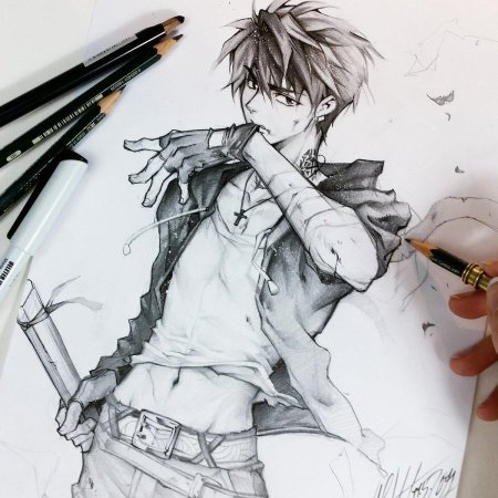 Рисунки карандашом аниме парни