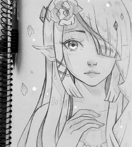 Аниме эльф карандашом