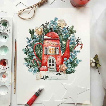 Рисунки акварелью новогодние