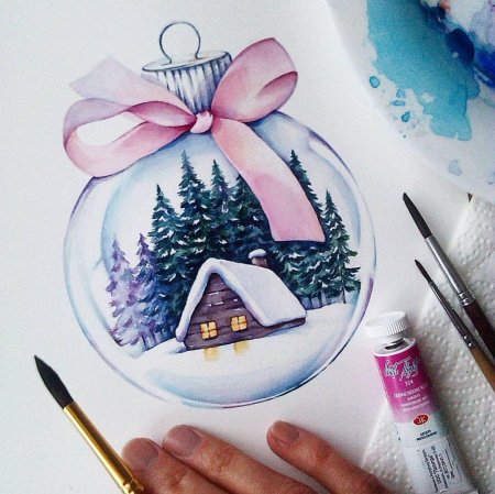 Новогодние открытки акварель
