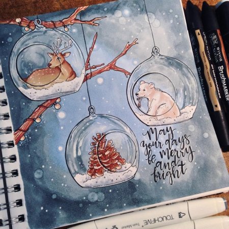 Новогодние рисунки в скетчбук