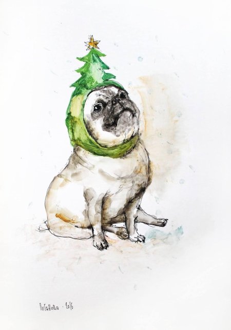 Новогодние иллюстрации акварелью