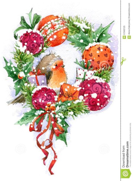 Рождественский венок с новым годом акварель