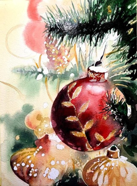 Акварельные рисунки новый год