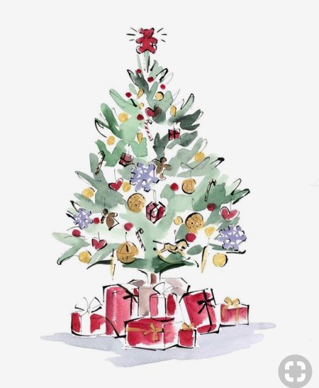 Новогодняя елка акварелью
