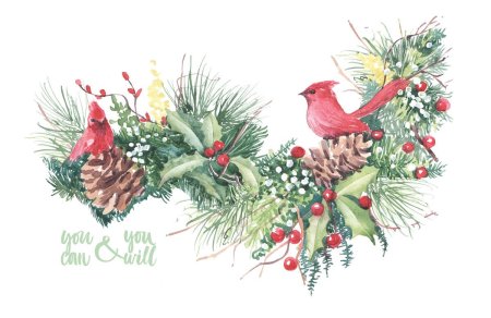 Новогодние птички акварелью