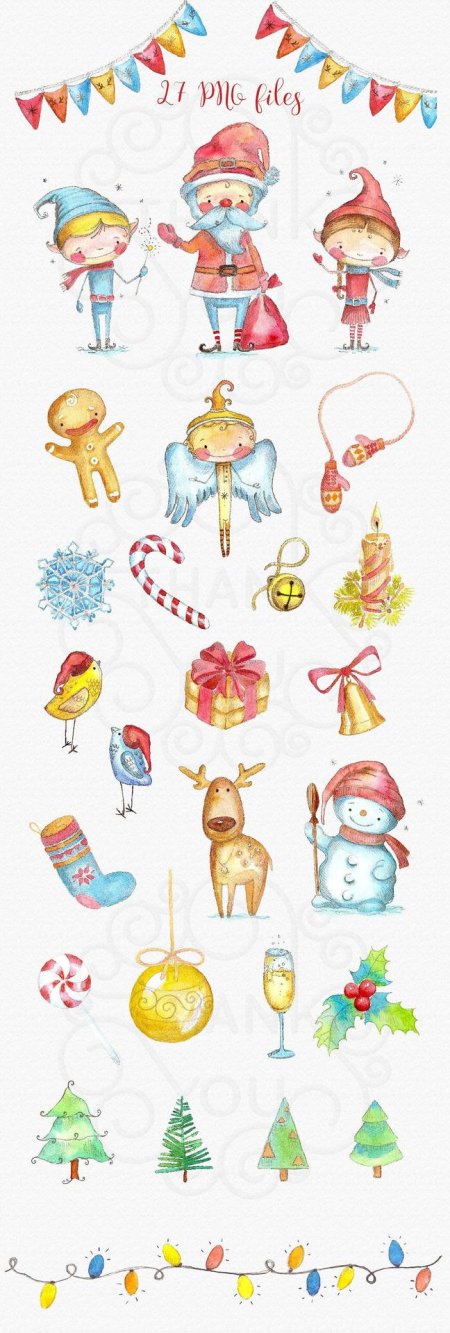 Новогодние стикеры акварель