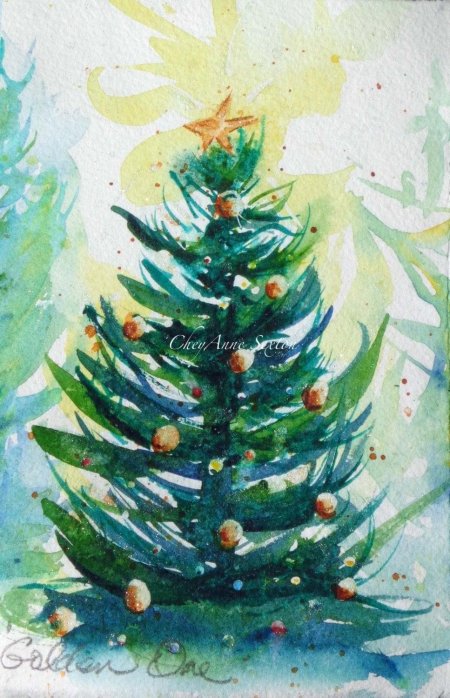 Рисуем новогоднюю елку акварелью