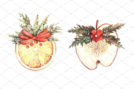 Новогодние игрушки акварель