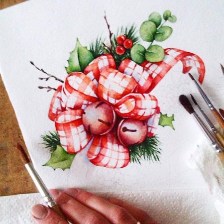 Новогодние открытки акварель