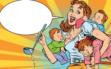 Мама с тремя детьми рисунок